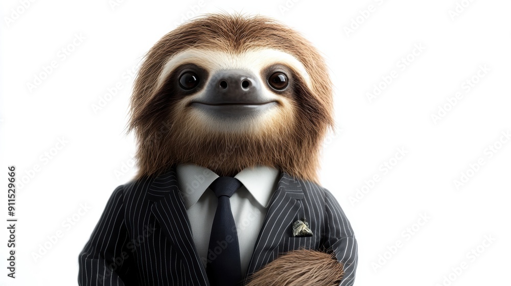 A brown and white sloth is wearing a suit and tie A brown and white sloth is wearing a suit and tie