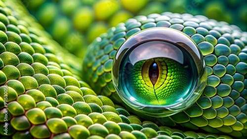 A Close-Up Macro View of Green Snake Scales Bathed in Sunlight  Generative AI photo