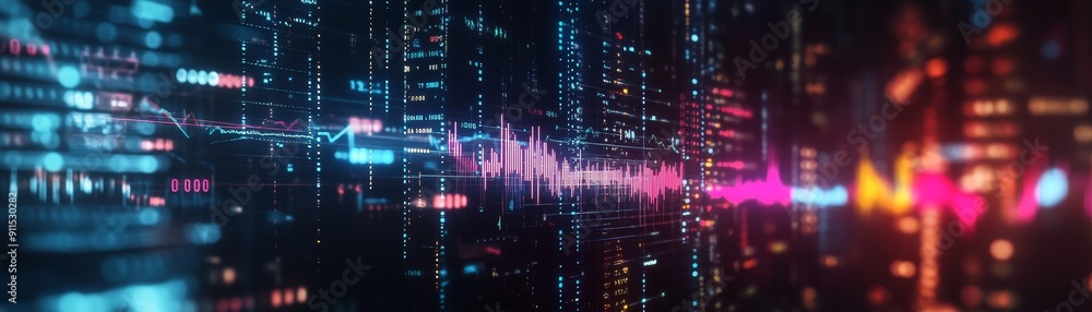 A futuristic representation of interest rates with neon-lit symbols and graphs floating in a dark space indicating the dynamic nature of financial markets A futuristic representation of interest rates with neon-lit symbols and graphs floating in a dark space indicating the dynamic nature of financial markets