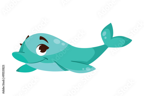 Dolphin Sea Animal with Fins Swimming in Ocean Vector Illustration