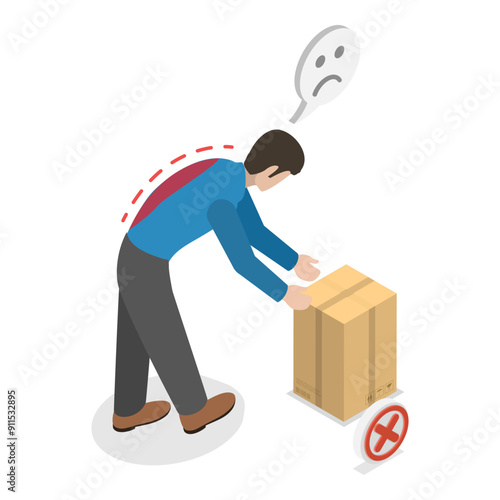 3D Isometric Flat Vector Illustration of Posture While Weight Lifting, Correct and Incorrect Human Poses. Item 2