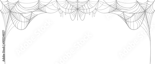 Halloween horizontal frame black cobweb on transparent background ilustration vector. Halloween concept.