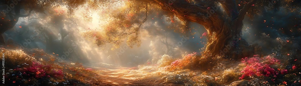 Enchanted Forest Path: Sunbeams & Blossoms Enchanted Forest Path: Sunbeams & Blossoms