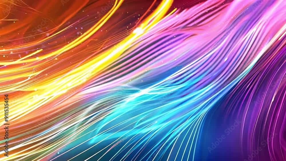 Colorful wavy lines of light moving creating mesmerizing visual effect, vibrant digital background Colorful wavy lines of light moving creating mesmerizing visual effect, vibrant digital background