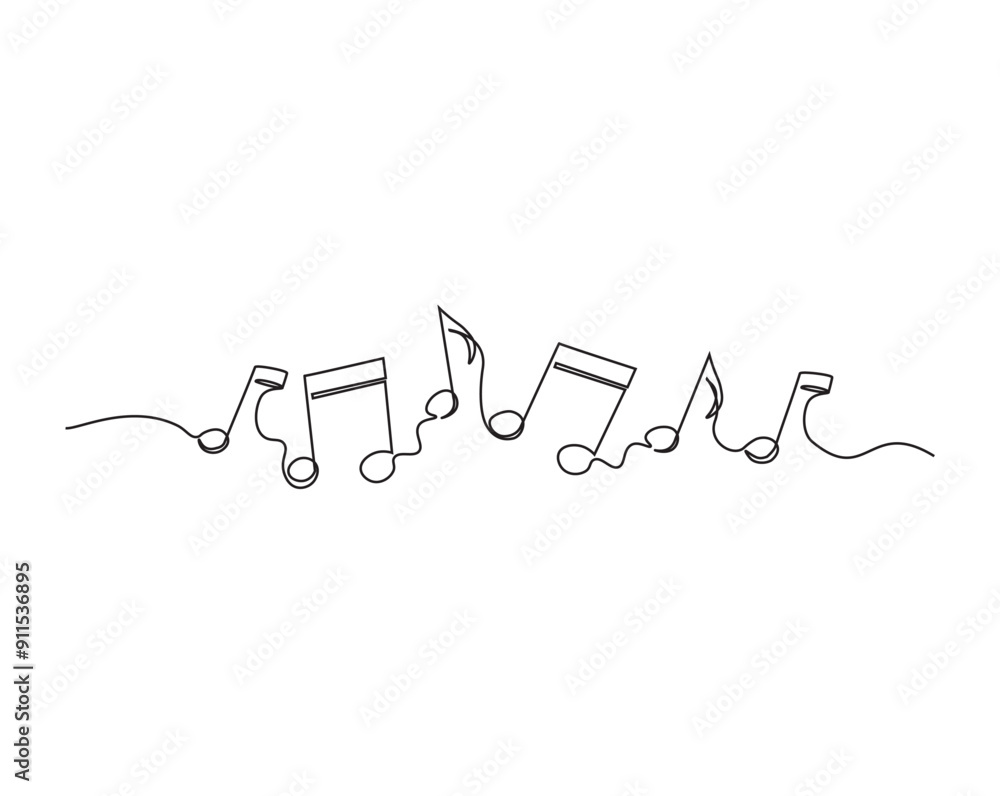 Simple continuous one line drawing of Music Notes. Music note in simple outline illustration. Editable line vector Simple continuous one line drawing of Music Notes. Music note in simple outline illustration. Editable line vector