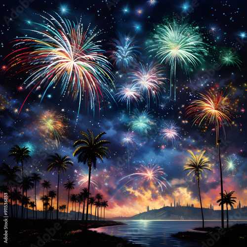 Symphony of Lights: A Dazzling Display of Fireworks in the Night Sky Celebrating Festive Occasions