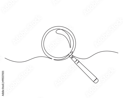 Simple continuous one line drawing of magnifying glass. Loupe or Magnifying glass in simple outline illustration. Editable line vector