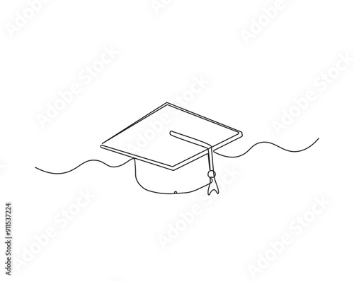Simple continuous one line drawing of graduation cap. Graduation cap in simple outline illustration. Editable line vector