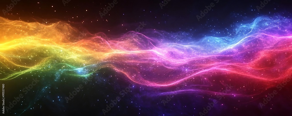 Abstract Colorful Nebula with Glowing Waves and Stars Abstract Colorful Nebula with Glowing Waves and Stars