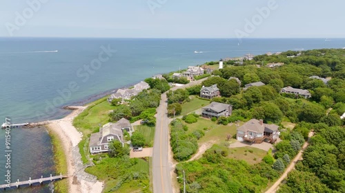 Oak Bluffs Marthas Vineyard. Aerial drone video. Summer scene 2024 destination footage photo