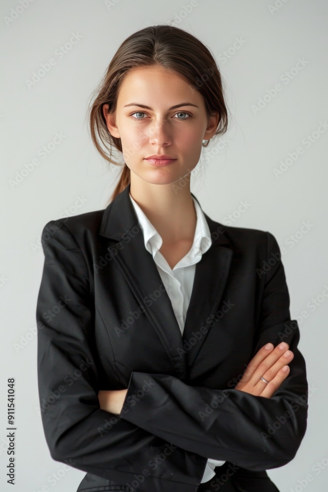 Corporate woman with blank background for promotional text. Corporate woman with blank background for promotional text.