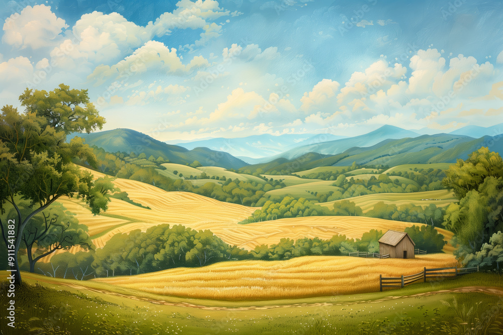 Fototapeta premium A wide view of an idyllic countryside landscape.