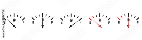 Vehicle fuel indicator in line form, Simple set of full and empty icons of gas and fuel meter, fuel pump nozzle symbol, gas oil flat icon Vector illustration, Gas Tank on transparent background. Eps10