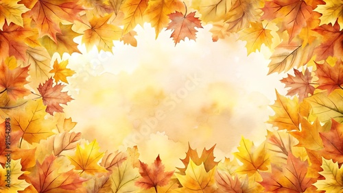 A Delicate Frame of Golden Leaves, Perfect for Fall Invitations  generative AI