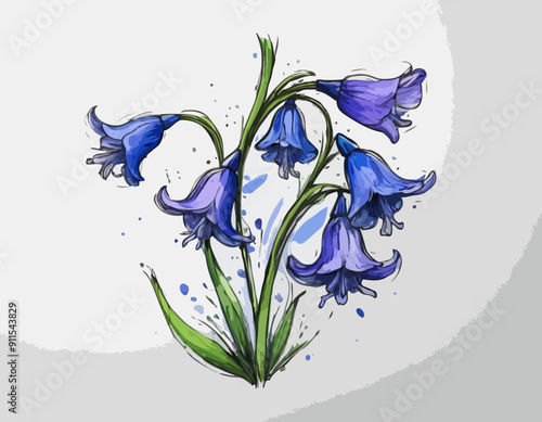 Blooming bluebell colored isolated doodle sketch
