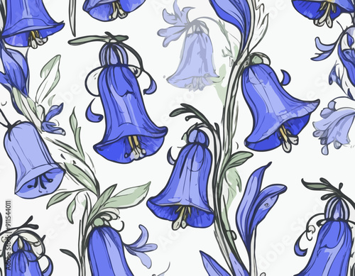 Blooming bluebell colored isolated doodle sketch
