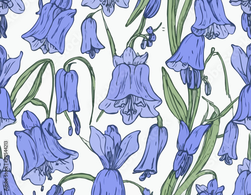 Blooming bluebell colored isolated doodle sketch
