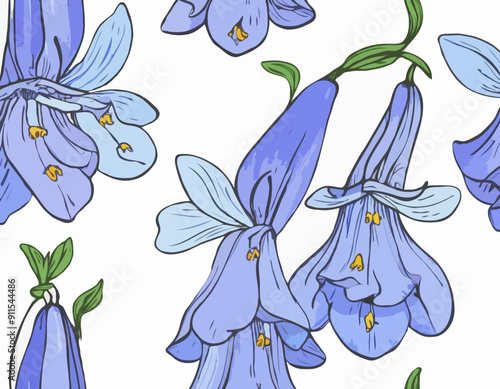 Blooming bluebell colored isolated doodle sketch
