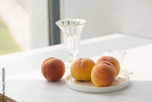 Sweet Yellow Peach fruit isolated on white background. photo