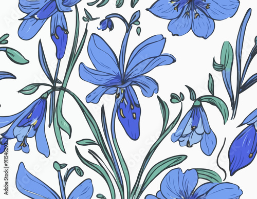 Blooming bluebell colored isolated doodle sketch
