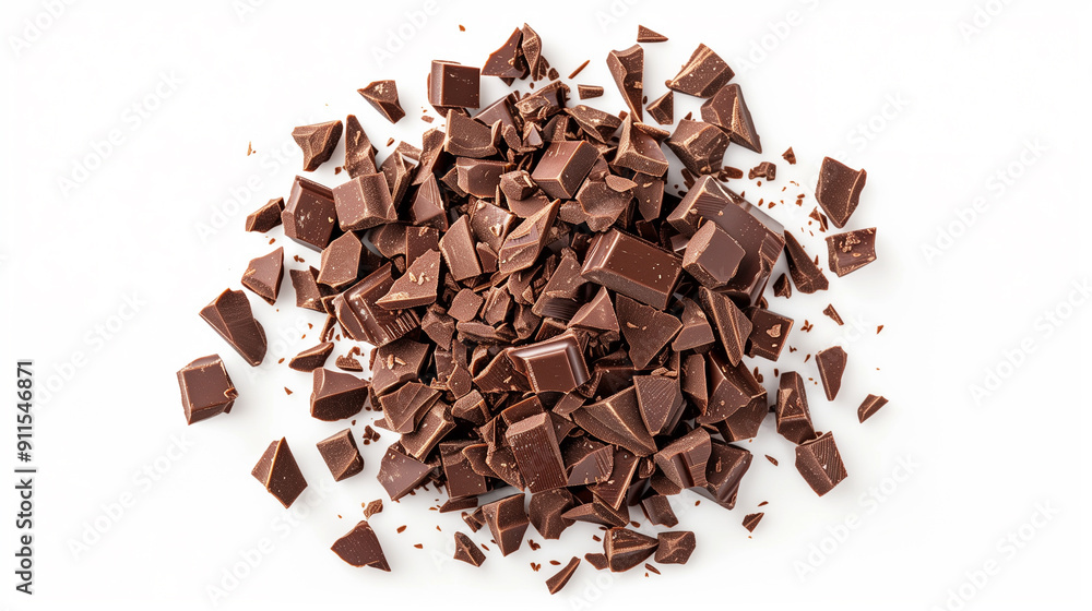 Top view of a heap of finely chopped, milled chocolate isolated on a white background.
Top view of a heap of finely chopped, milled chocolate isolated on a white background.