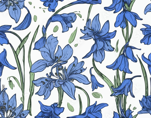 Blooming bluebell colored isolated doodle sketch

