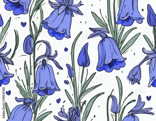 Blooming bluebell colored isolated doodle sketch
