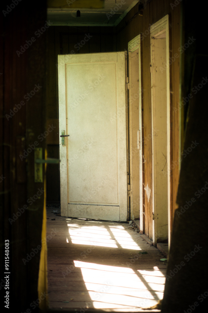 wooden hallway and open doors wooden hallway and open doors