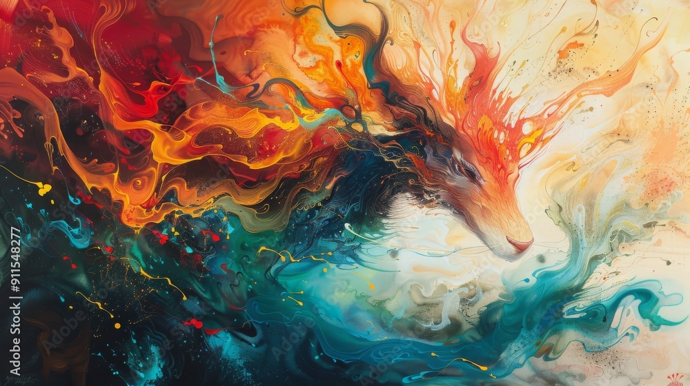 animal morphing mythical creature , abstract animal painting , mythical creature art , vibrant color abstract art of animal transformation animal morphing mythical creature , abstract animal painting , mythical creature art , vibrant color abstract art of animal transformation