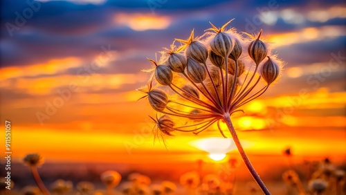 A Symphony of Hues: A Dried Bladderpod Seed Pod Against a Vibrant Sunset  AI generated photo