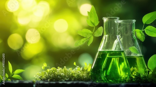 Green chemistry processes for eco friendly manufacturing solid background. Biotechnology photo