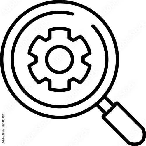 Magnifying glass icon. Gear icon.