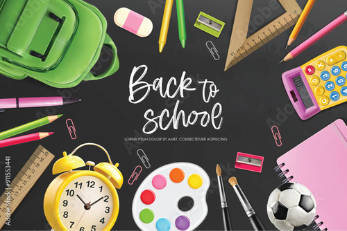 Realistic supplies isolated set, back to school background. Vector. Colorful school supplies, vector illustration. Stationery	