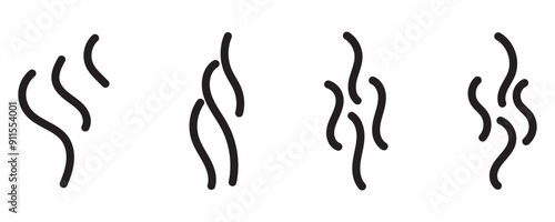 Smoke or aromas vaporize simple icons. Smells vector line icon set, hot aroma, stink or cooking steam symbols collection, smelling or vapor, minimal smoking or odor signs, scent flavor, fire pictogram