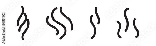 Smoke or aromas vaporize simple icons. Smells vector line icon set, hot aroma, stink or cooking steam symbols collection, smelling or vapor, minimal smoking or odor signs, scent flavor, fire pictogram