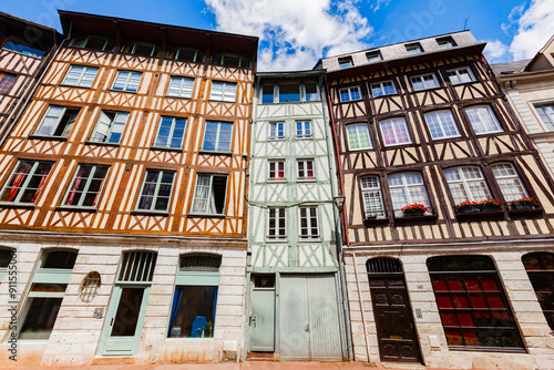 Fototapeta Naklejka Na Ścianę i Meble -  Rouen, Normandy, France, Eau de Robec street, traditional colorful half-timbered houses and narrow streets