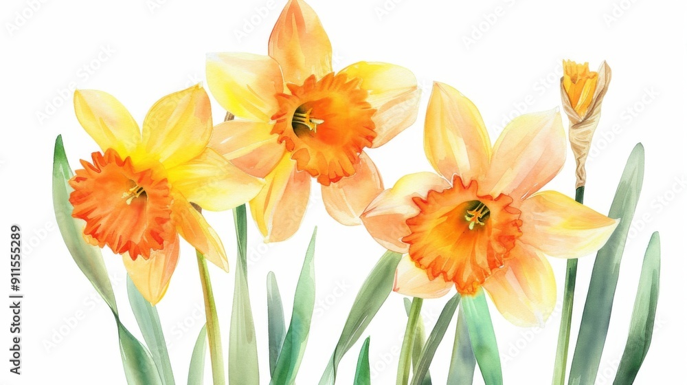 A watercolor illustration of daffodils A watercolor illustration of daffodils