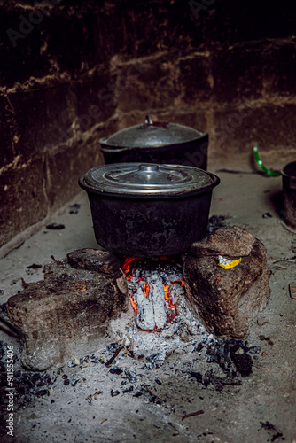 Hot pot in a gambian outdoors kitchen photo