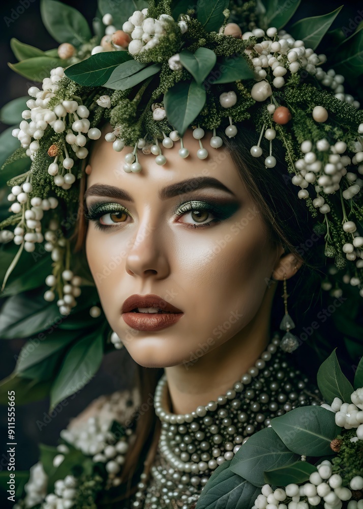 portrait of the girl with a wreath of flowers portrait of the girl with a wreath of flowers