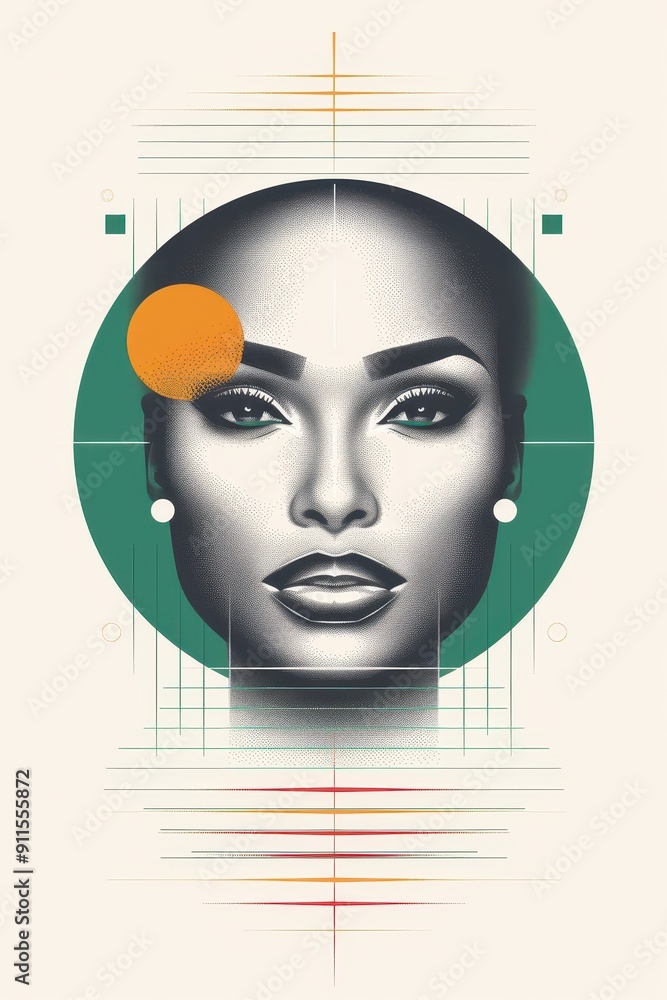 Abstract Pop Art Portrait Featuring Geometric Shapes and Striking Colors Abstract Pop Art Portrait Featuring Geometric Shapes and Striking Colors