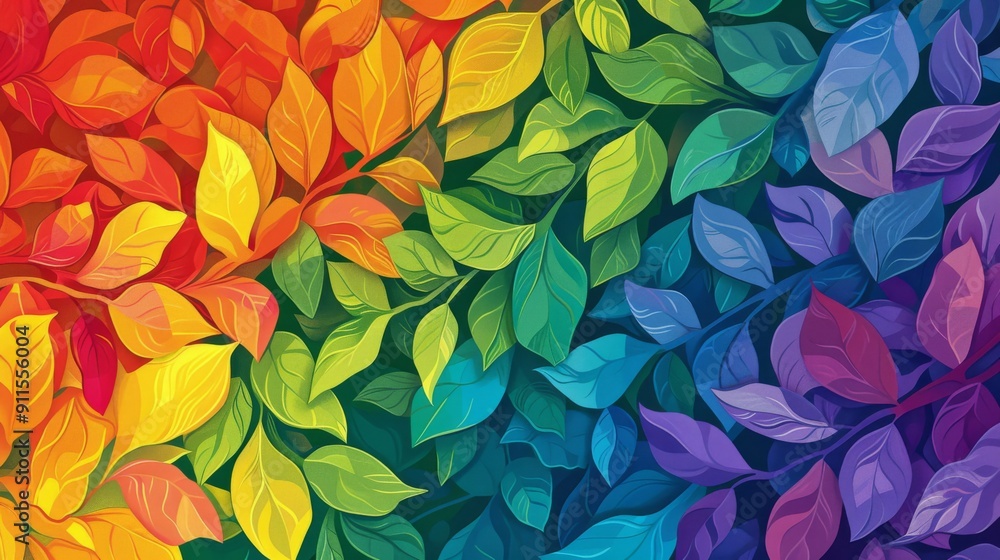 Illustration of foliage in rainbow colors Illustration of foliage in rainbow colors