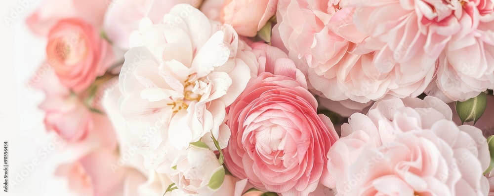 A beautiful arrangement of pink and white roses, capturing the delicate petals and lush blooms in a soft, romantic light. A beautiful arrangement of pink and white roses, capturing the delicate petals and lush blooms in a soft, romantic light.