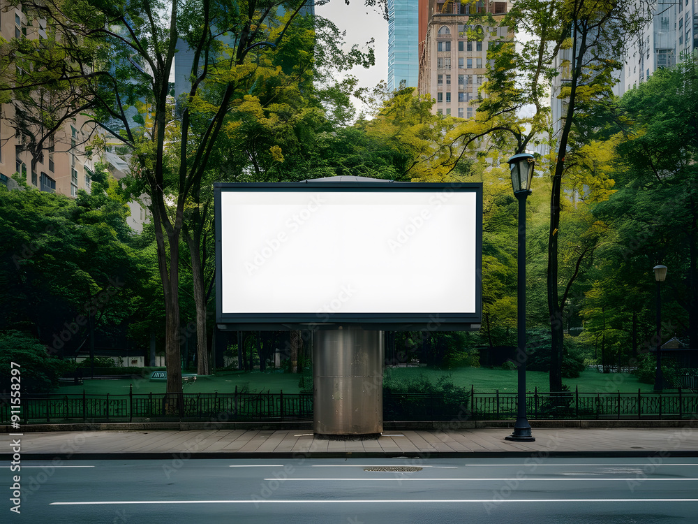 Cartel en blanco en las calles de un parque verde de una ciudad con una escena borrosa urbana diurna
Cartel en blanco en las calles de un parque verde de una ciudad con una escena borrosa urbana diurna