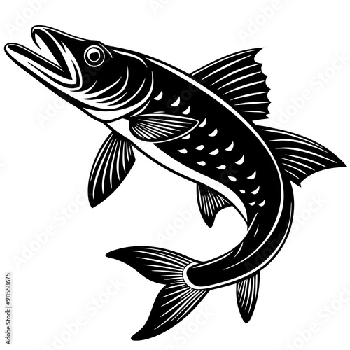 Pike fish silhouette vector illustration
