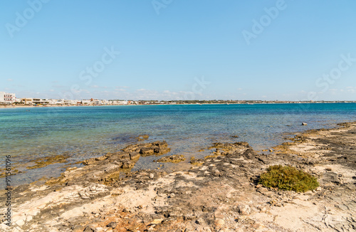 Landscape of Ionian sea from Punta Prosciutto, province of Lecce, Puglia, Italy