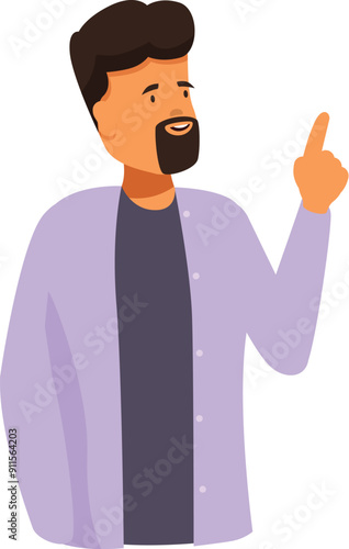 Young man is pointing up while having an idea