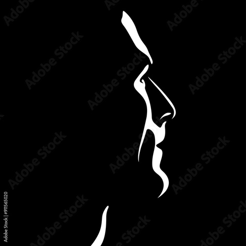 vector black and white light and shadow isolated image of male face formed by shadow. severe male profile. useful for men's products advertising, barbershop, men's clothing stores, logo, print, poster