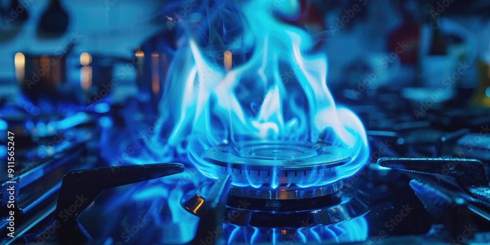Flame of intense blue color on a gas stove Flame of intense blue color on a gas stove