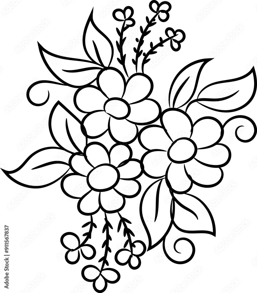 Hand-drawn simple blooming apple tree flower outline Hand-drawn simple blooming apple tree flower outline