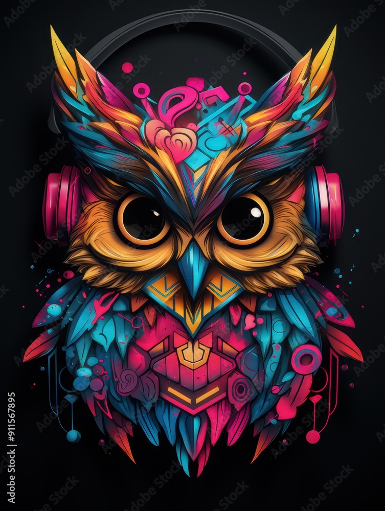 Owl with headphones clipart tshirt design Owl with headphones clipart tshirt design